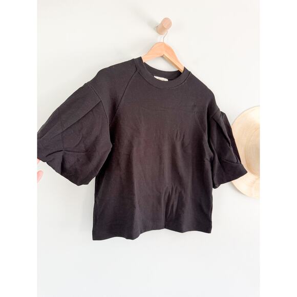 Madewell | NWT | Puff-Sleeve Sweatshirt Tee in Jet Black | Sz XS - Picture 3 of 8
